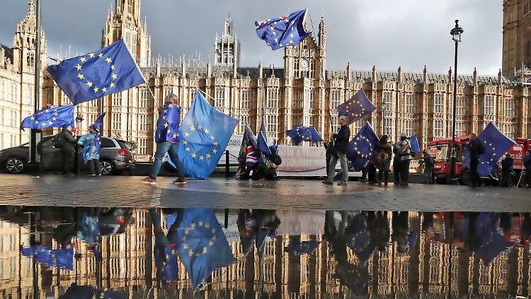 Brexit-Gegner demonstrieren vor dem Parlament in London.