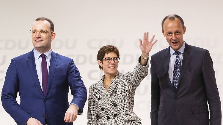 Friedrich Merz, Annegret Kramp-Karrenbauer und Jens Spahn beim CDU-Parteitag in Hamburg.