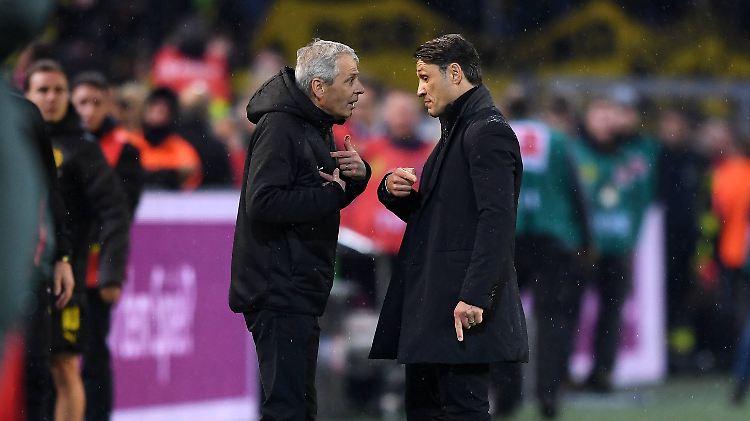 Lucien Favre (l.) hat Fans, Spieler und Klubführung nach nur einer Hinrunde von sich überzeugt. Niko Kovac nicht.