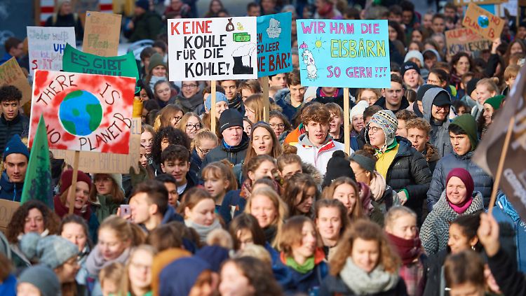 Protestierende Schüler in der Innenstadt von Bonn.