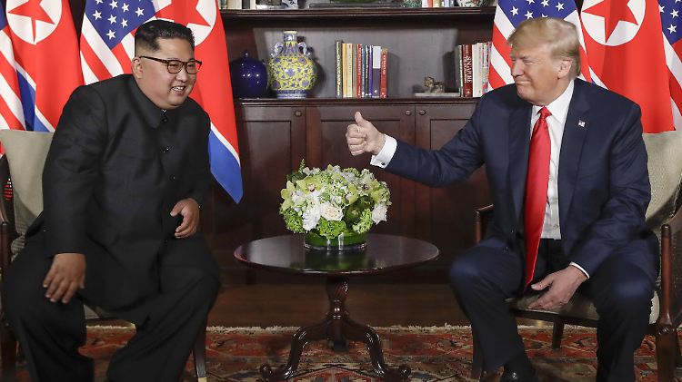 Kim Jong Un und Donald Trump bei ihrem ersten Treffen in Singapur im vergangenen Jahr.