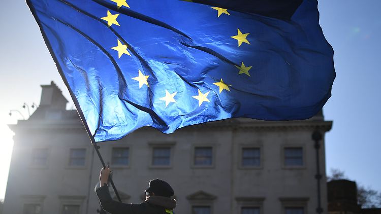 Ein britischer Demonstrant schwenkt eine EU-Fahne.