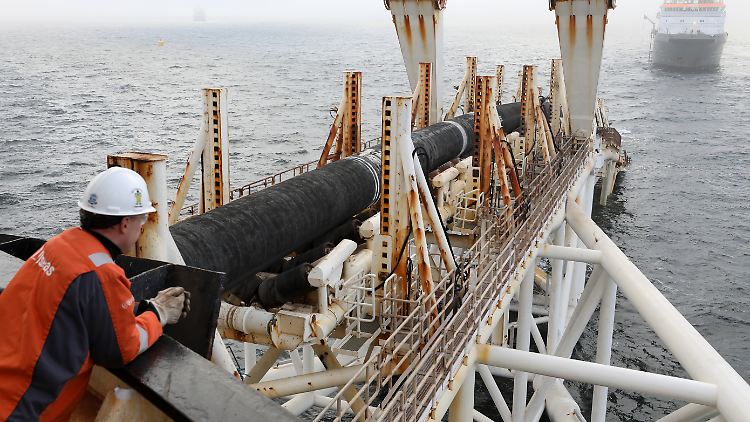 Das Schiff "Audacia" verlegt in der Ostsee Rohre für die Gaspipeline Nord Stream 2.