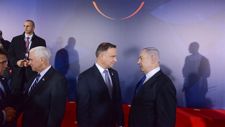Polens Präsident Duda und Israels Ministerpräsident Netanjahu bei der Nahost-Konferenz in Warschau.