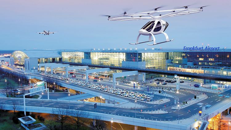 Noch sind Flugtaxis am Frankfurter Flughafen eine Vision, wie sie hier visualisiert wurde.