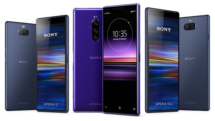 Von links nach rechts: Das Sony Xperia 10, das Xperia 1 und das Xperia 10 Plus.