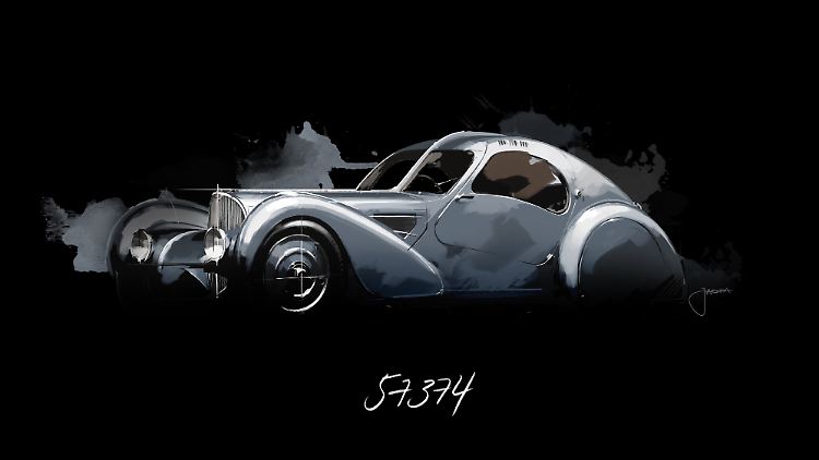 Hier die Skizze für den Bugatti Typ 57 SC Atlantic, der 1936 für den Bankier Victor Rothschild gebaut wurde.