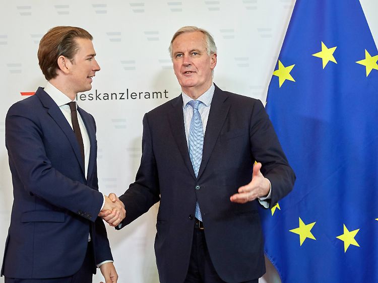 Der Brexit-Chefunterhändler der EU Barnier (r., hier bei einem Termin mit Österreichs Kanzler Kurz) fordert gute Gründe für einen Brexit-Aufschub.