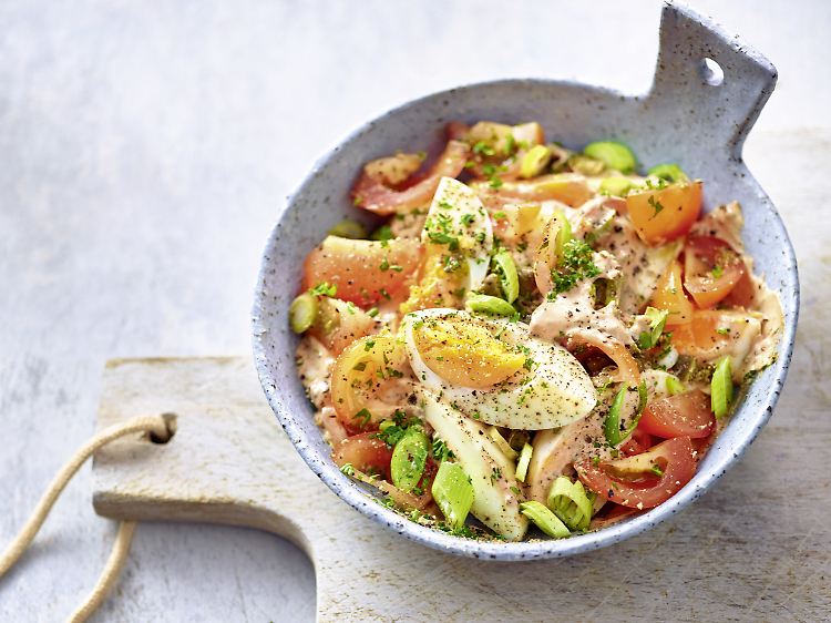Für Mayo-Fans: Der pikante Eiersalat wird mit Inulin angereichert, damit er genügend Ballaststoffe hat.
