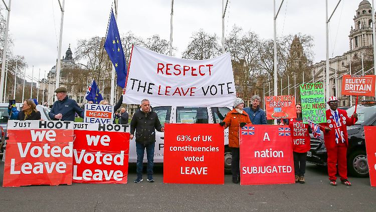 Vor dem Parlament in London demonstrieren Wähler für den Brexit.