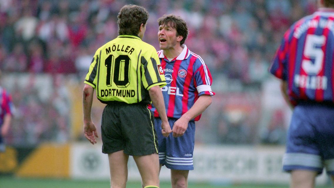 Andreas Möller steht spätestens seit seiner "Schutzschwalbe" gegen den Karlsruher SC im Ruf, kein besonders hartgesottener Bundesligaprofi zu sein. Fand auch Lothar Matthäus, der den Ex-Frankfurter 1997 noch einmal daran erinnert.