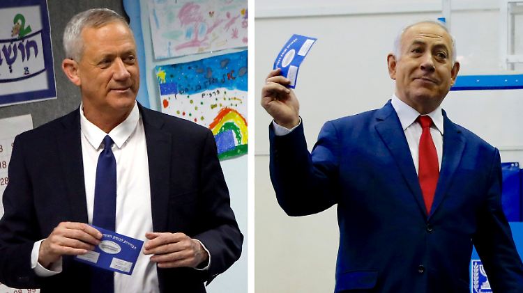 Benny Gantz (links) und Benjamin Netanjahu liefern sich ein Kopf-an-Kopf-Rennen.