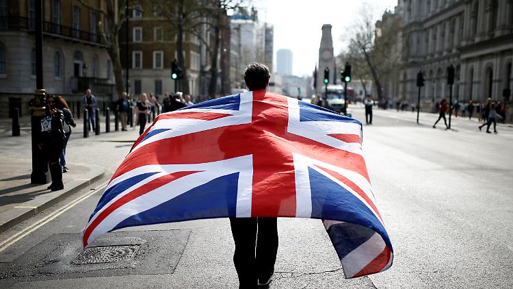 Ein Brexit-Fan in London auf dem Weg zur Demo.