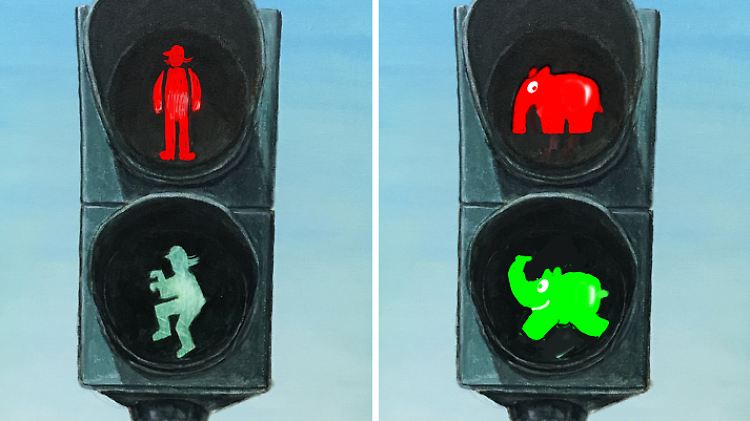 Zwei Entwürfe, die den berühmtesten Sohn von Emden ehren sollen: Links die Otto-Ampel, rechts die unzulässige "Ottifanten"-Version.