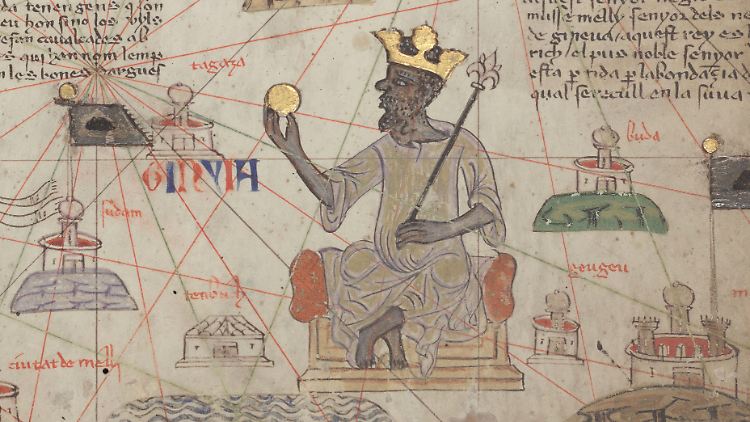 Eine Darstellung von Mansa Musa im Katalanischen Weltatlas um 1375.