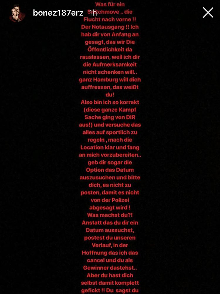 Screenshot aus einer Instagram-Story von Bonez MC.