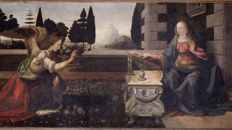 "Die Verkündigung" malte Leonardo gemeinsam mit seinem Lehrmeister Verrocchio. Das Gemälde ist im Besitz der Uffizien und nicht transportfähig.