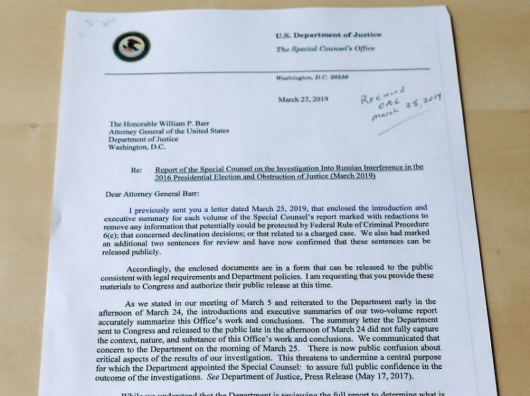 Am 27. März kritisierte Sonderermittler Robert Mueller das Schreiben von US-Justizminister William Barr an den Kongress.