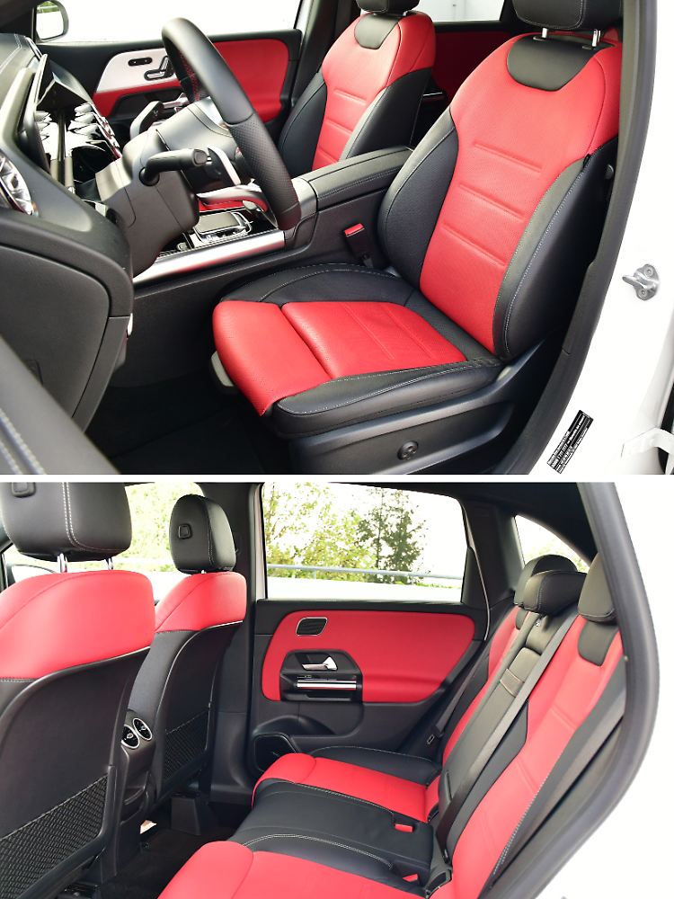Auch die zweifarbigen Sportsitze gibt es im AMG-Paket für die Mercedes B-Klasse.