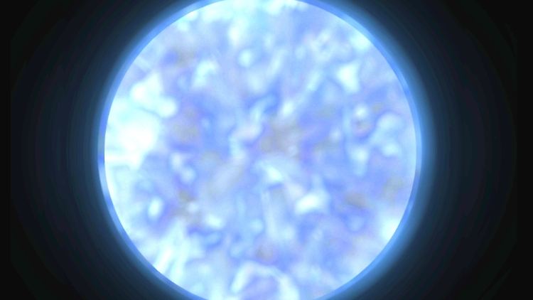LS IV-14 116: Zirkoniumreiche weiße Wolken über der blauen Oberfläche des Stern.