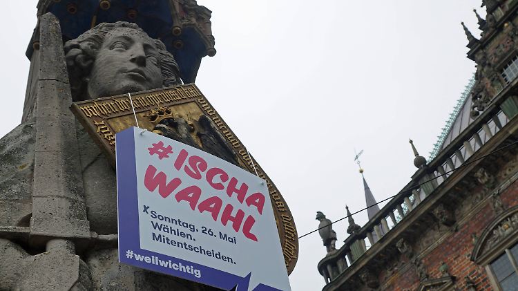 Der Bremer Roland wirbt für die Bürgerschaftswahl - und soll die in den vergangenen Jahren niedrige Wahlbeteiligung erhöhen.