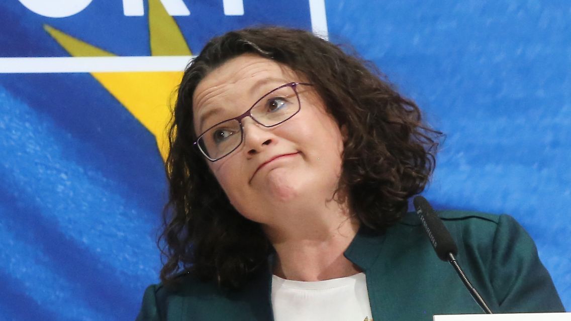 Nahles mit der Kurzzusammenfassung der Wahlergebnisse