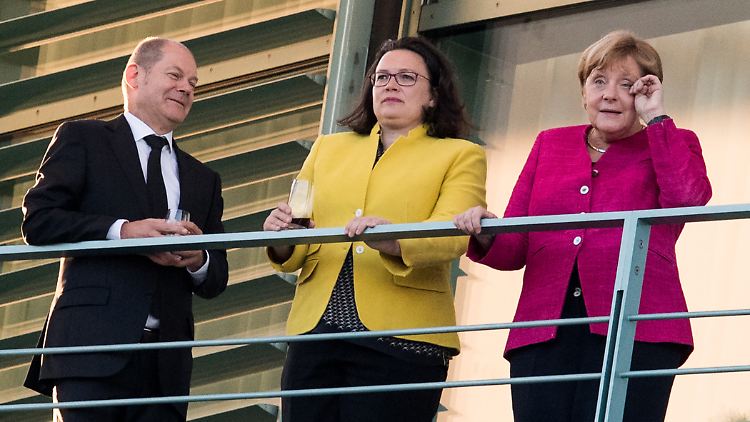 Vizekanzler Scholz, Noch-SPD-Parteichefin Nahles und Kanzlerin Merkel (v.li.)in besseren Tagen.