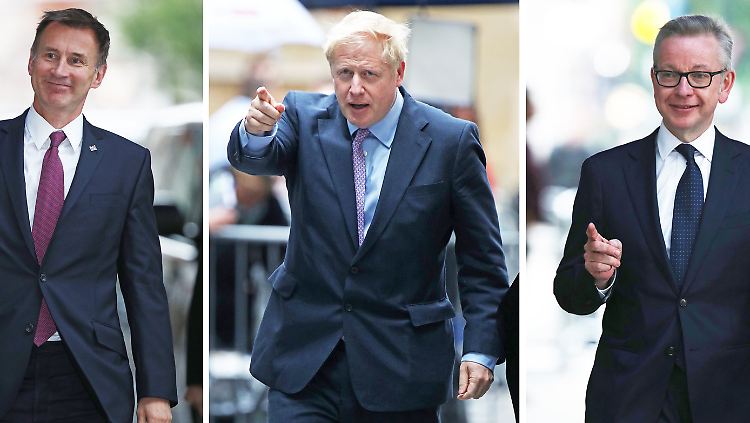 Die drei Verbliebenen: Jeremy Hunt, Außenminister von Großbritannien, Boris Johnson, ehemaliger Außenminister von Großbritannien, und Umweltminister Michael Gove .