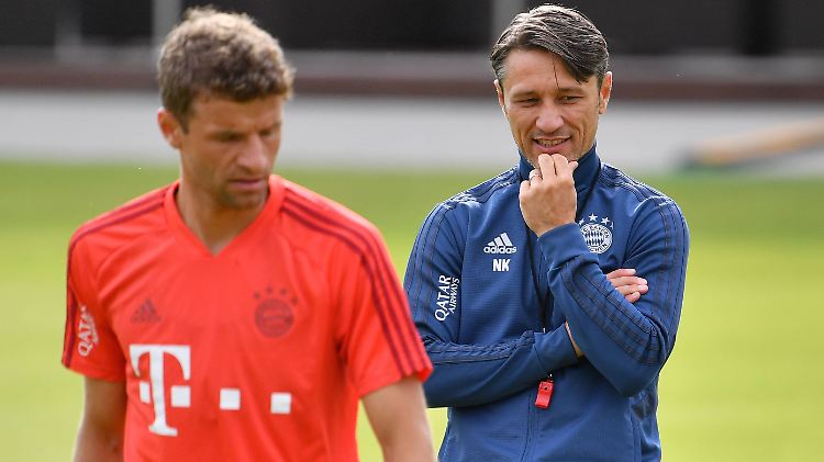 Training an der Säbener Straße: Thomas Müller und Niko Kovac.