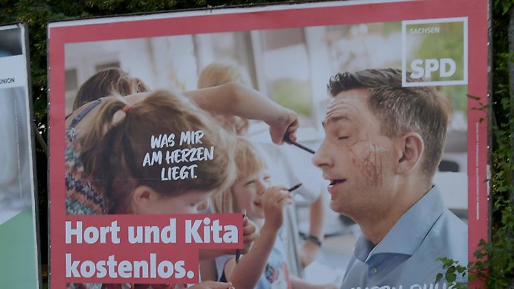 Ein Wahlplakat der SPD in Sachsen, wo am 1. September ein neuer Landtag gewählt wird.