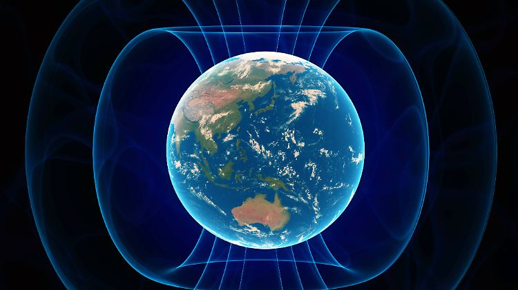 Die Computergrafik macht das Magnetfeld der Erde sichtbar.