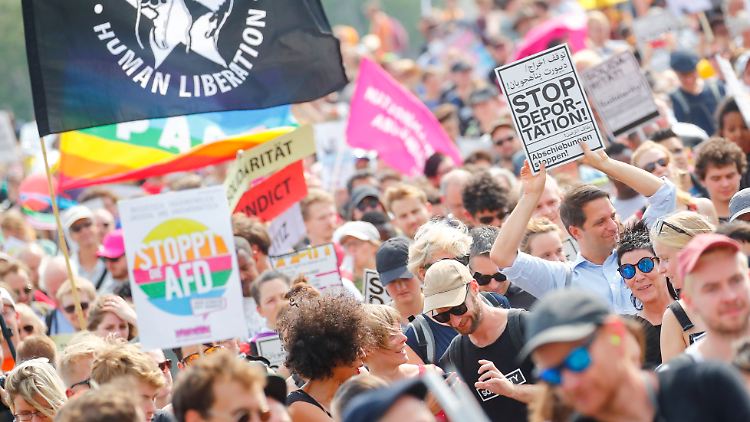 Der Demonstrationszug zog in verschiedenen thematischen Blöcken durch das Zentrum von Dresden.