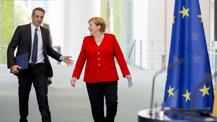 Bundeskanzlerin Angela Merkel und Griechenlands Ministerpräsident  Kyriakos Mitsotakis.