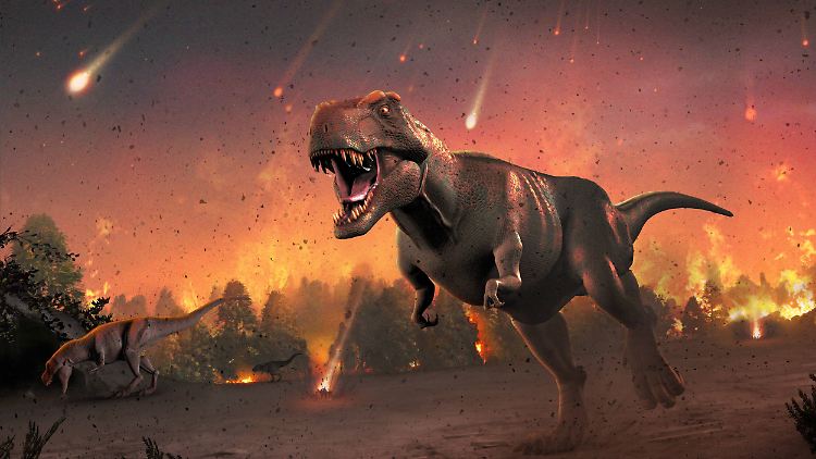 Tyrannosaurus auf der Flucht vor Einschlägen: Die Art starb vor 66 Millionen Jahren aus - wie viele andere Tiere auf der Erde.