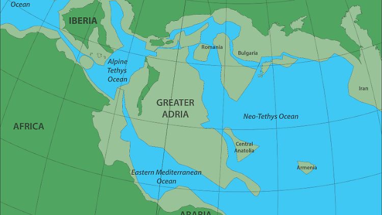 Das Bild zeigt, wie groß der untergegangene Kontinent vor 140 Millionen Jahren gewesen sein muss.