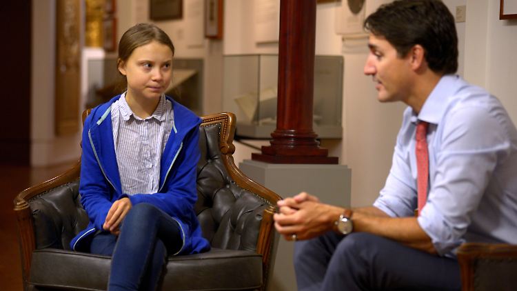 "Ich versuche mich nicht auf einzelne Menschen zu fokussieren, sondern auf das Gesamtbild", sagt Greta Thunberg - hier im Gespräch mit Justin Trudeau.