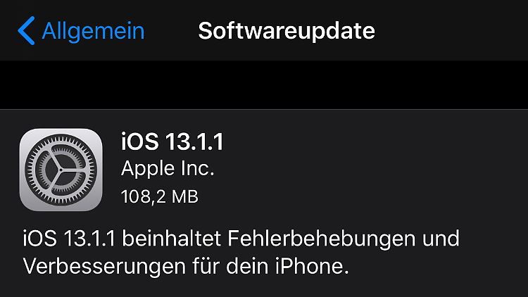 Apple hat iOS 13.1.1 veröffentlicht.