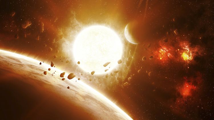 Künstlerische Darstellung des Planetensystems um den Stern 51 Pegasi.