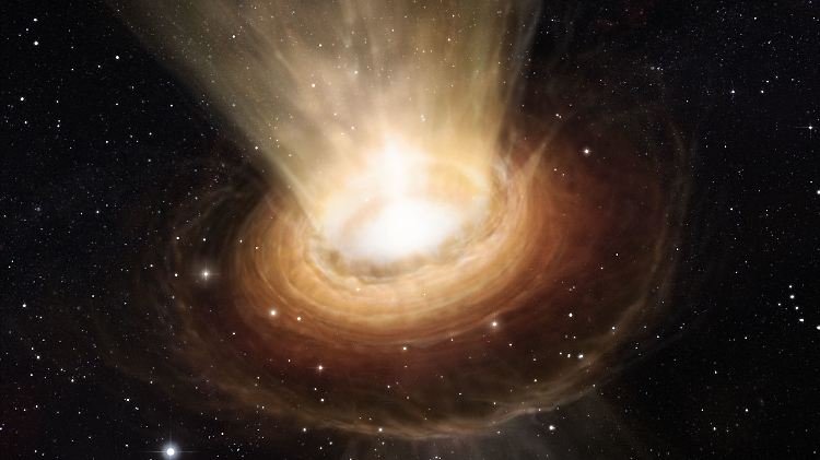 Die Aufnahme zeigt die Umgebung eines supermassereichen schwarzen Lochs inmitten der Galaxie.