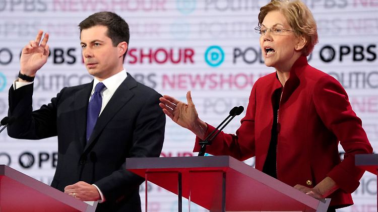 Nicht nur Trump, sondern auch Buttigieg (l.) wurde von Warren (r.) bei der TV-Debatte der US-Demokraten attackiert.