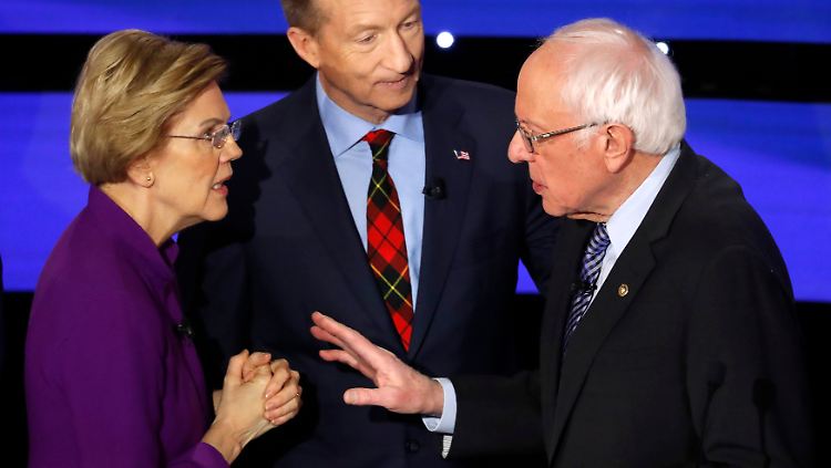 "Ich bin nicht hier, um gegen Bernie zu kämpfen", stellte Elizabeth Warren klar. Einigkeit demonstrierten die beiden dennoch nur streckenweise.