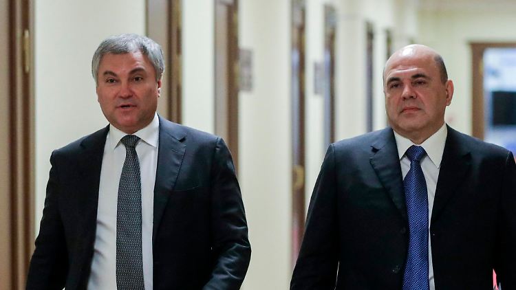 Parlamentspräsident Wjatscheslaw Wolodin (l.) und der neue Regierungschef Michail Mischustin.