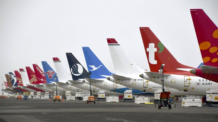Abgestellte Flugzeuge des Typs Boeing 737 Max im US-Bundesstaat Washington.