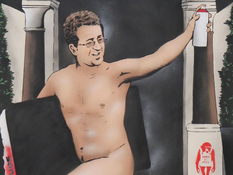Das komplette Gemälde zeigt Banksy vor Sotheby's - in dem Aktionshaus erzielt er mittlerweile Rekorderlöse.