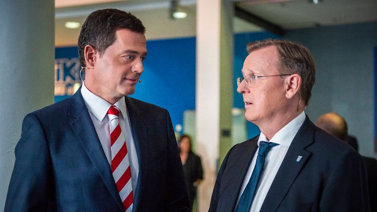 Mohring (l., mit Ramelow) will über eine Öffnung der CDU zur Linken sprechen.
