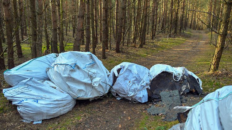 Säcke voller Dachpappe gehören nicht in den Wald.