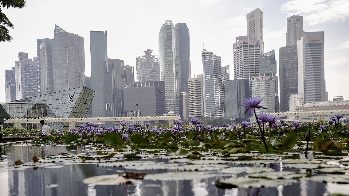 Blick auf die Skyline von Singapur.