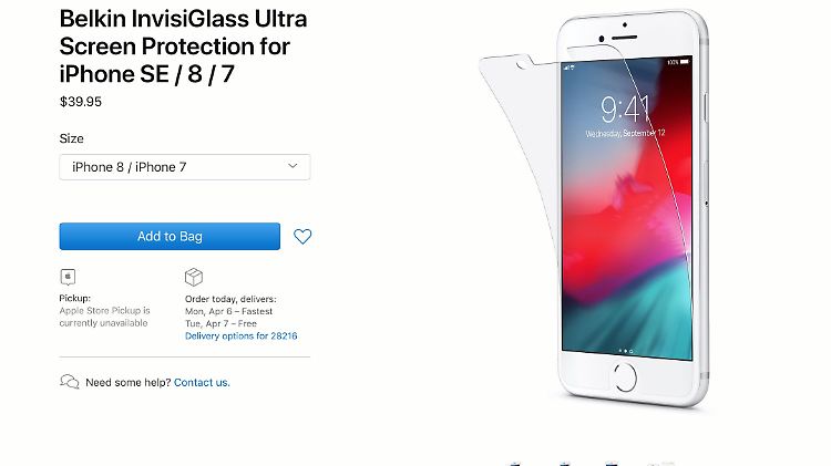 Für mehrere Stunden bot Apple in seinem Online-Shop einen Displayschutz für das neue iPhone SE an.