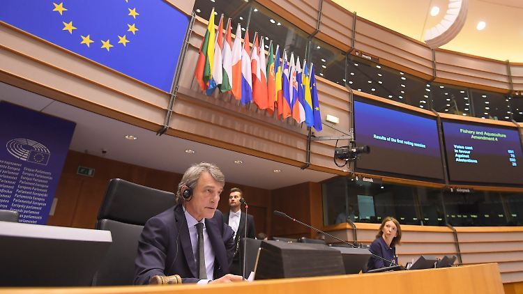 EU-Parlamentspräsident Davide Sassoli war bei der jüngsten Sitzung im Plenarsaal - seine meisten Kollegen blieben zu Hause.