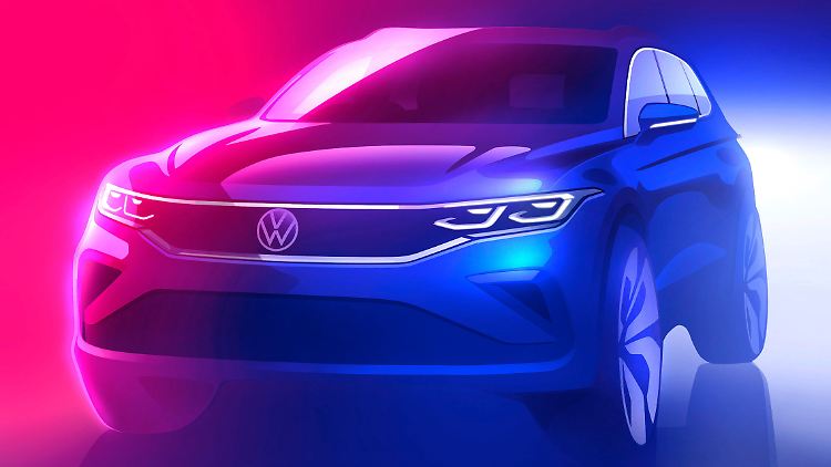 Die Design-Skizze zeigt sich wie der neue VW Tiguan an der Front verändert.